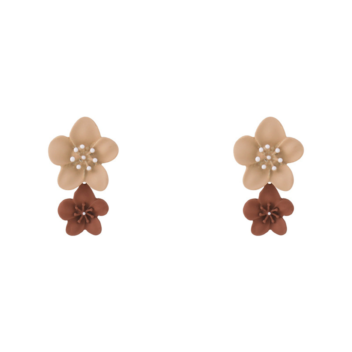 Brown Enamel & Silver-Plated Floral Drop Earrings