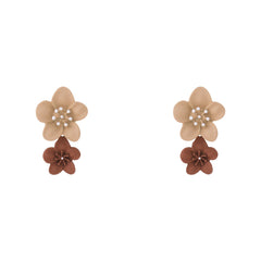 Brown Enamel & Silver-Plated Floral Drop Earrings