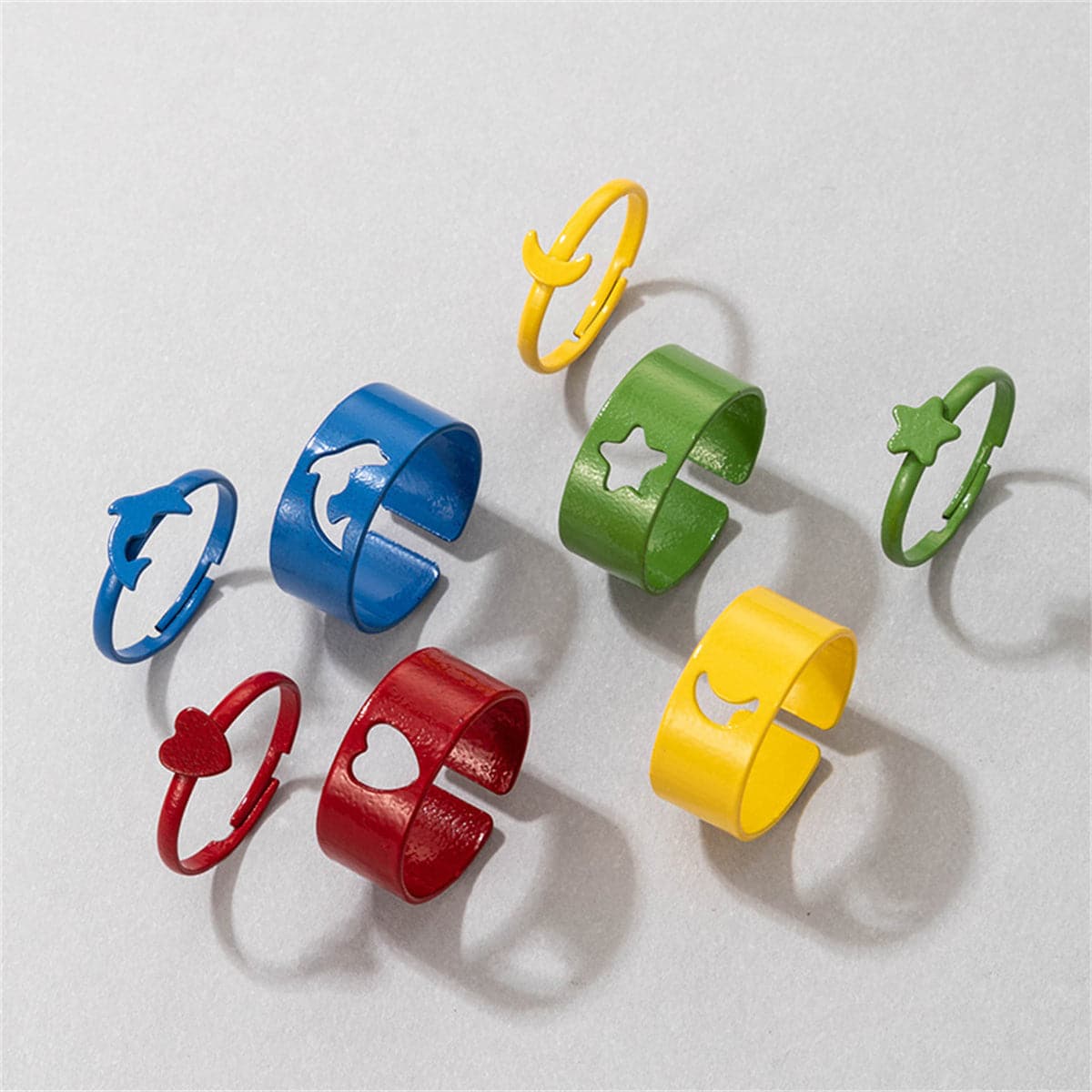 Yellow Enamel Celestial Heart & Dolphin Ring Set