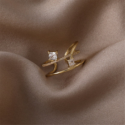 Cubic Zirconia and Crystal 18K Gold-Plated Botany Open Ring, gold statement rings for women, lifestyle look