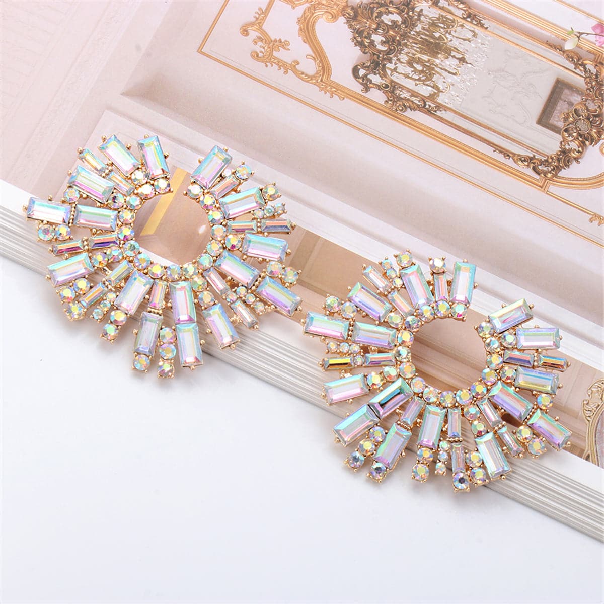 Cubic Zirconia & 18K Gold-Plated Geometric Cluster Stud Earrings
