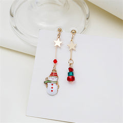 Red Enamel & 18K Gold-Plated Star & Snowman Mismatched Drop Earrings