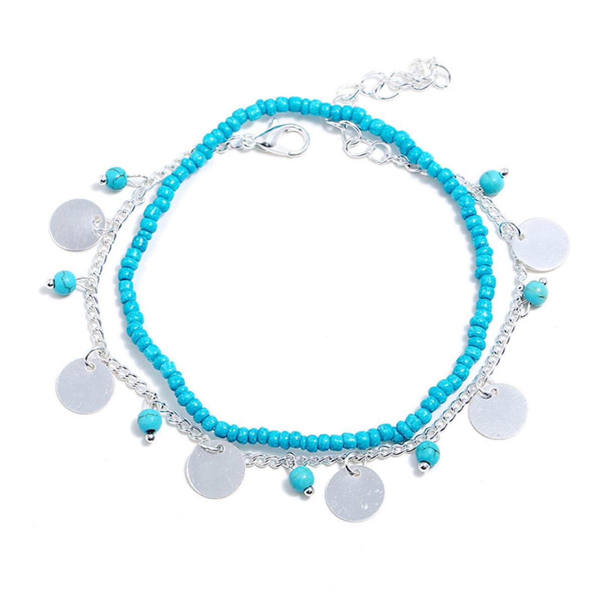Turquoise Stretch Anklet & Sequin Station Anklet Set