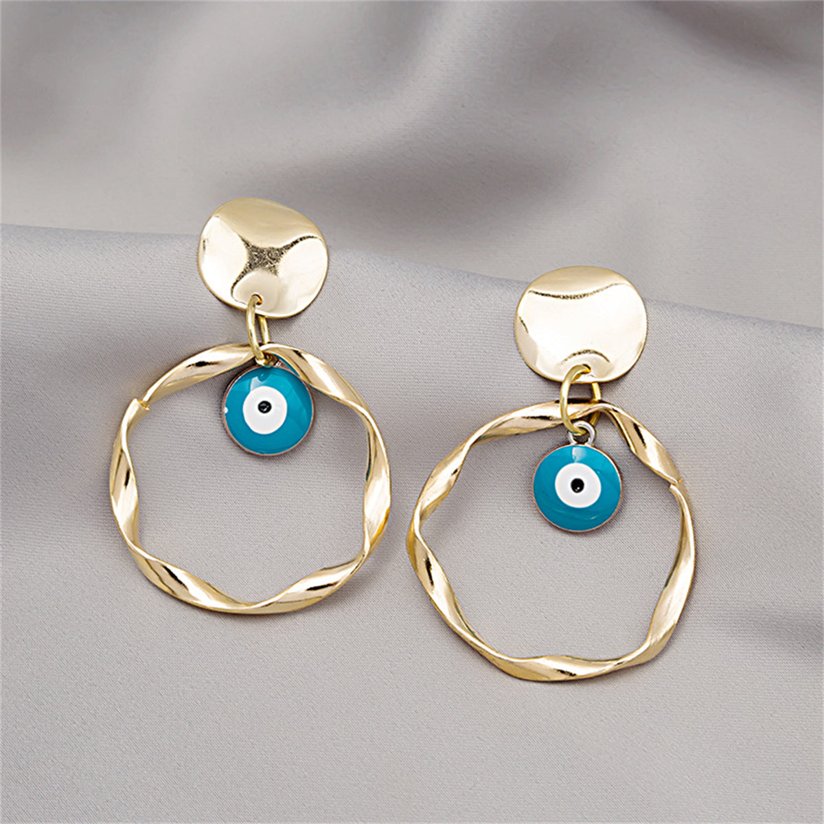 Enamel & 18K Gold-Plated Evil Eye Twisted Circle Drop Earrings