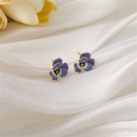 Blue & Cubic Zirconia Flower Stud Earrings