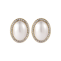 Cubic Zirconia & Pearl Oval Halo Stud Earrings