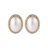 Cubic Zirconia & Pearl Oval Halo Stud Earrings