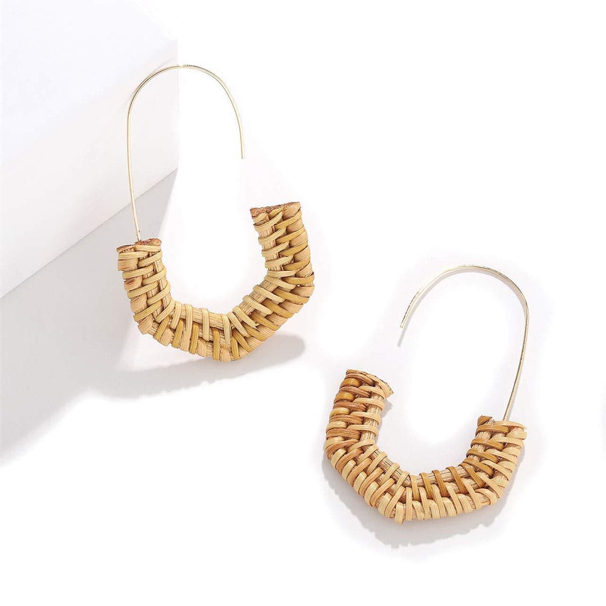 Rattan & 18K Gold-Plated Half Hexagon Drop Earrings