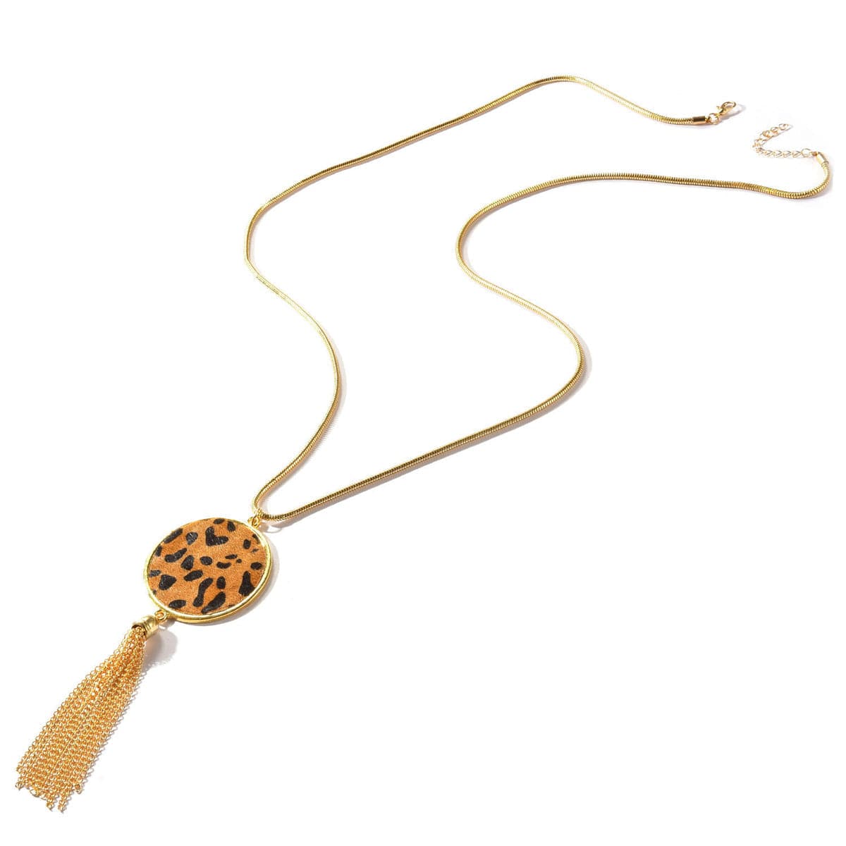 Tan Polyurethane & 18K Gold-Plated Leopard Round Tassel Pendant Necklace