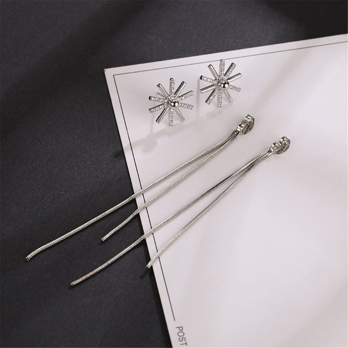 Cubic Zirconia & Silver-Plated Snowflake Tassel Ear Cuffs & Dangling Charm