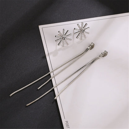 Cubic Zirconia and Silver-Plated Snowflake Tassel Ear Cuffs and Dangling Charm, silver drop earrings for..., lifestyle look