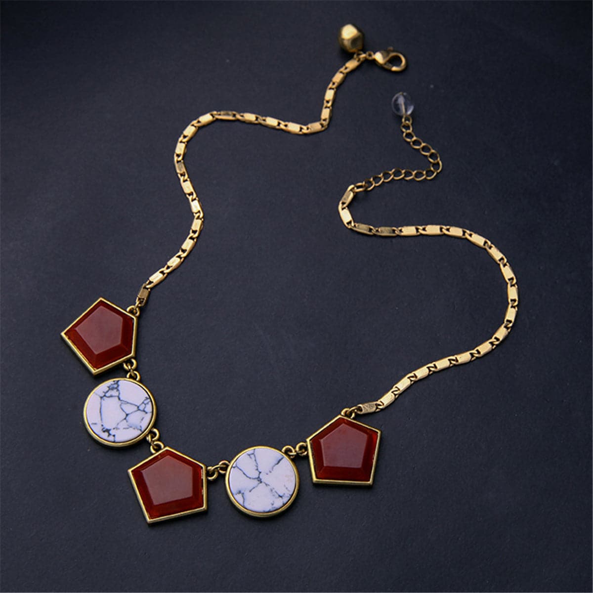 Turquoise & Resin 18K Gold-Plated Geometric Pendant Necklace