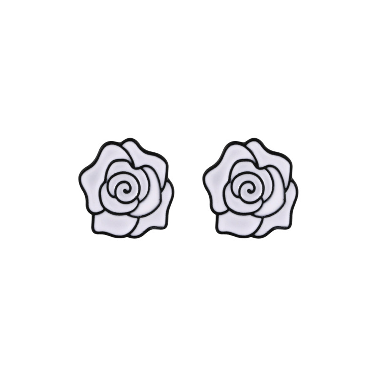 White & Silver-Plated Camellia Stud Earrings