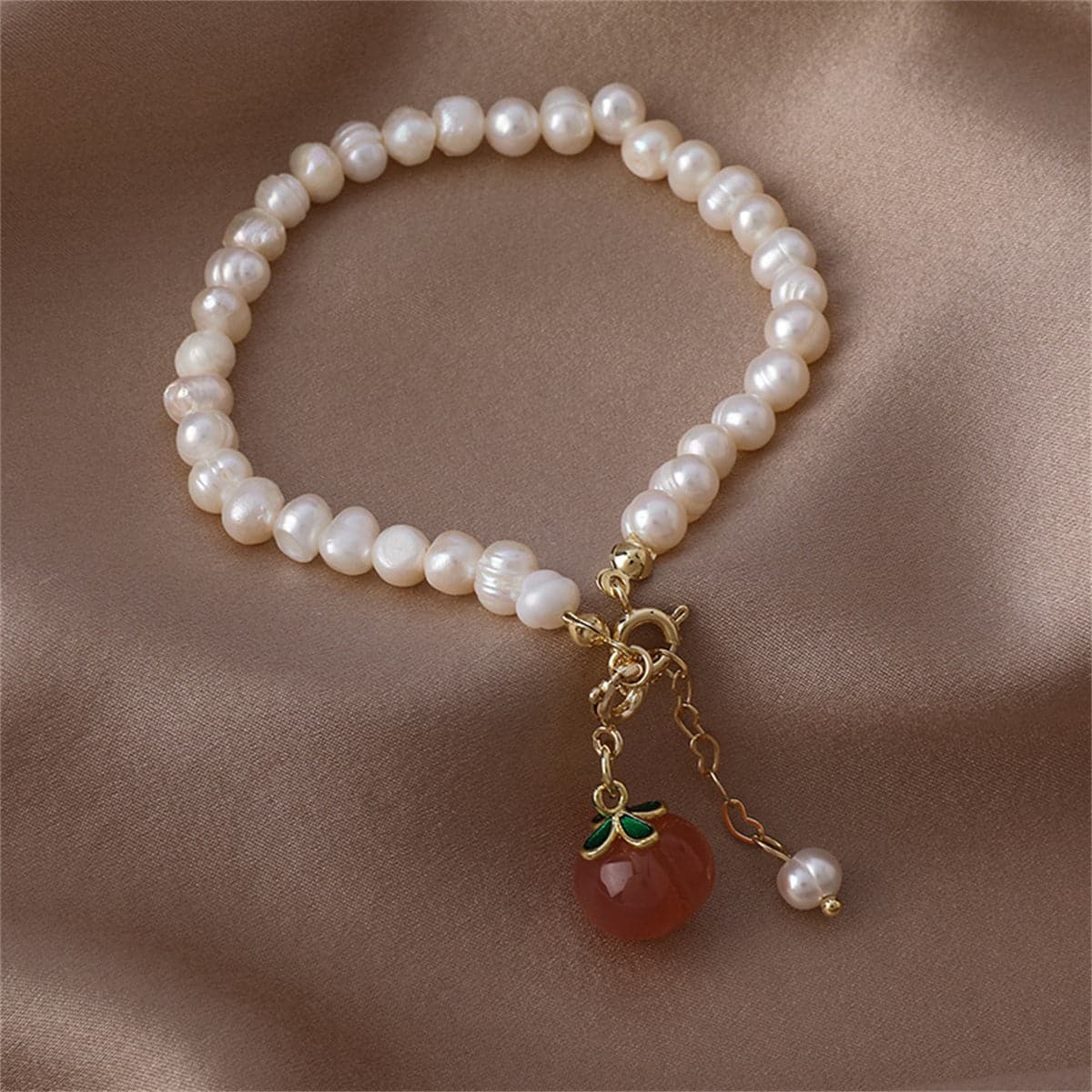 Pearl & Peach Crystal 18K Gold-Plated Sphere Charm Bracelet