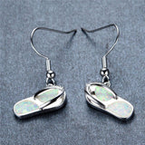 Opal & Silvertone Flip-Flop Drop Earrings