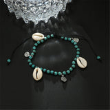 Reconstituted Turquoise & Silver-Plated Seashell Beaded Anklet