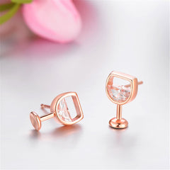 Crystal & 18k Rose Gold-Plated Wine Glass Stud Earrings - streetregion
