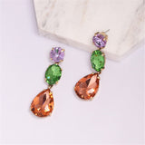 Purple & Green Crystal Drop Earrings