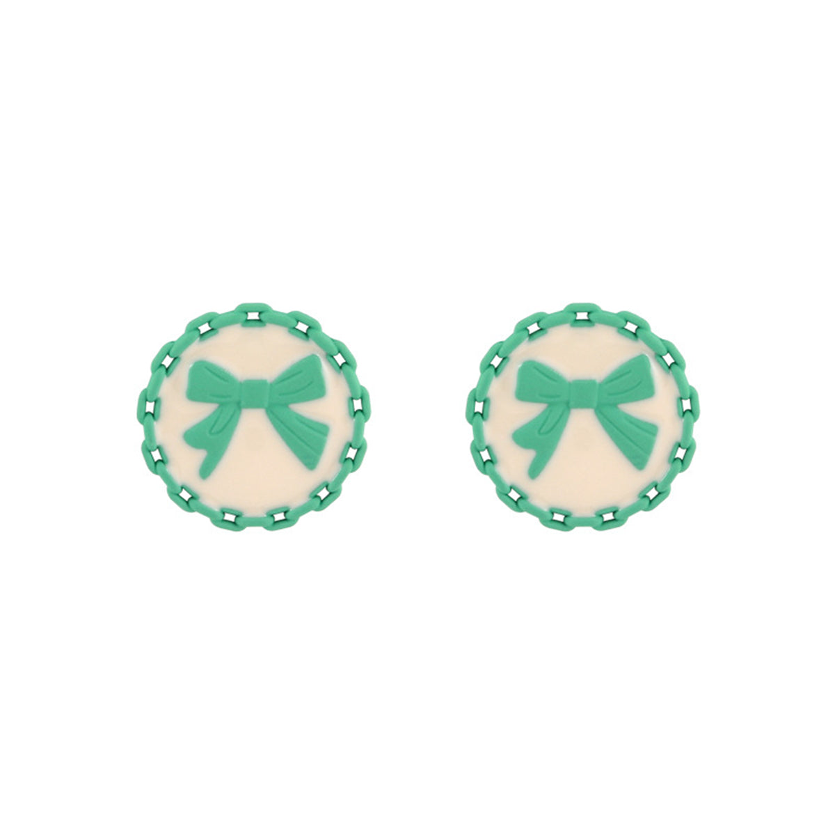 Green and White Bow Stud Earrings, stud earrings for women, vintage-inspired design, side view