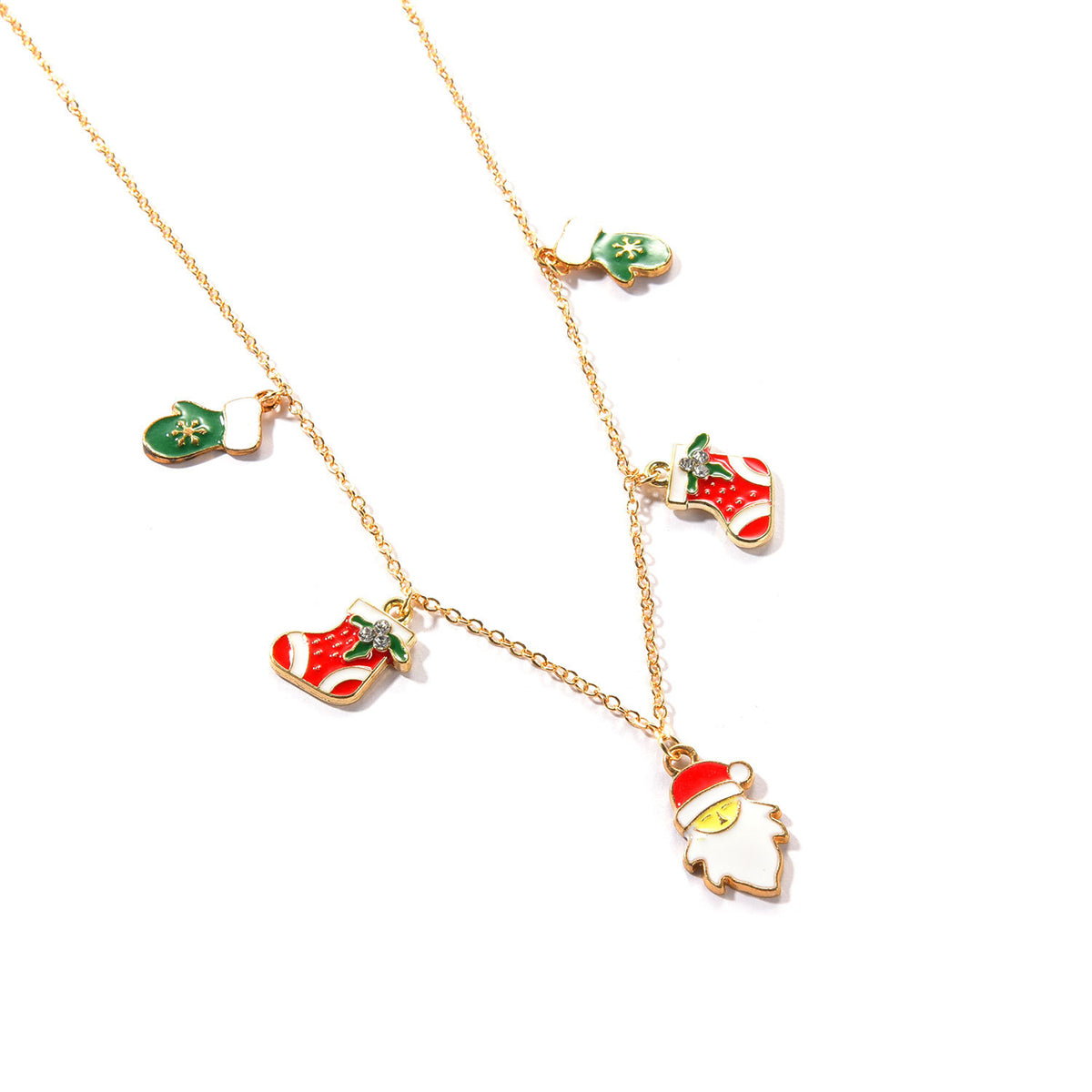 Cubic Zirconia & 18K Gold-Plated Christmas Charm Station Necklace