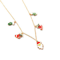 Cubic Zirconia & 18K Gold-Plated Christmas Charm Station Necklace