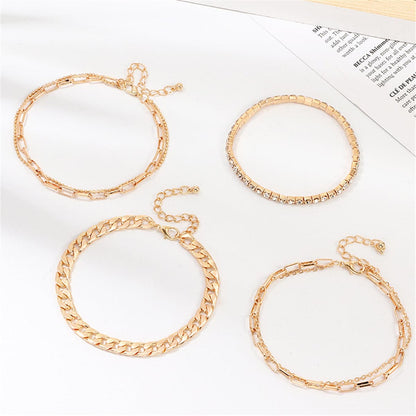Cubic Zirconia and 18K Gold Plated Figaro Chain Anklet Set, jewelry gift sets for women, everyday style, lifestyle look