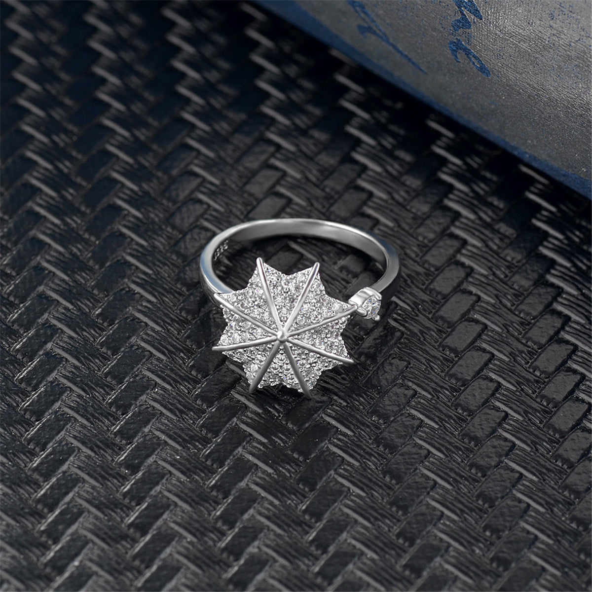 Cubic Zirconia and Silver-Plated Maple Leaf Bypass Ring, silver statement rings for women, lifestyle look