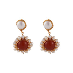Red Agate & Pearl 18K Gold-Plated Entangled Drop Earrings