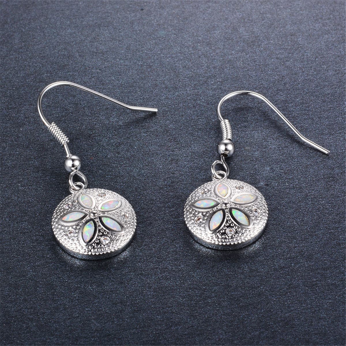 Opal & Cubic Zirconia Round Floral Drop Earrings