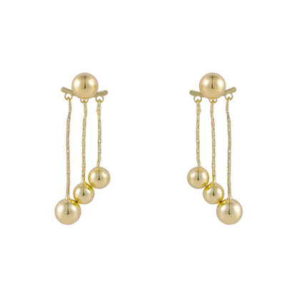18K Gold-Plated Waterfall Ball Tassel Ear Jackets, gold drop earrings for women, botanical inspired, side view