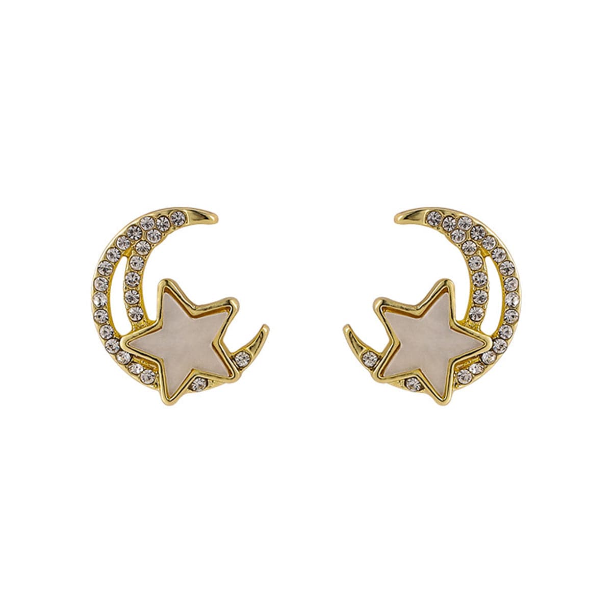 Cubic Zirconia & Acrylic Star Moon Stud Earrings
