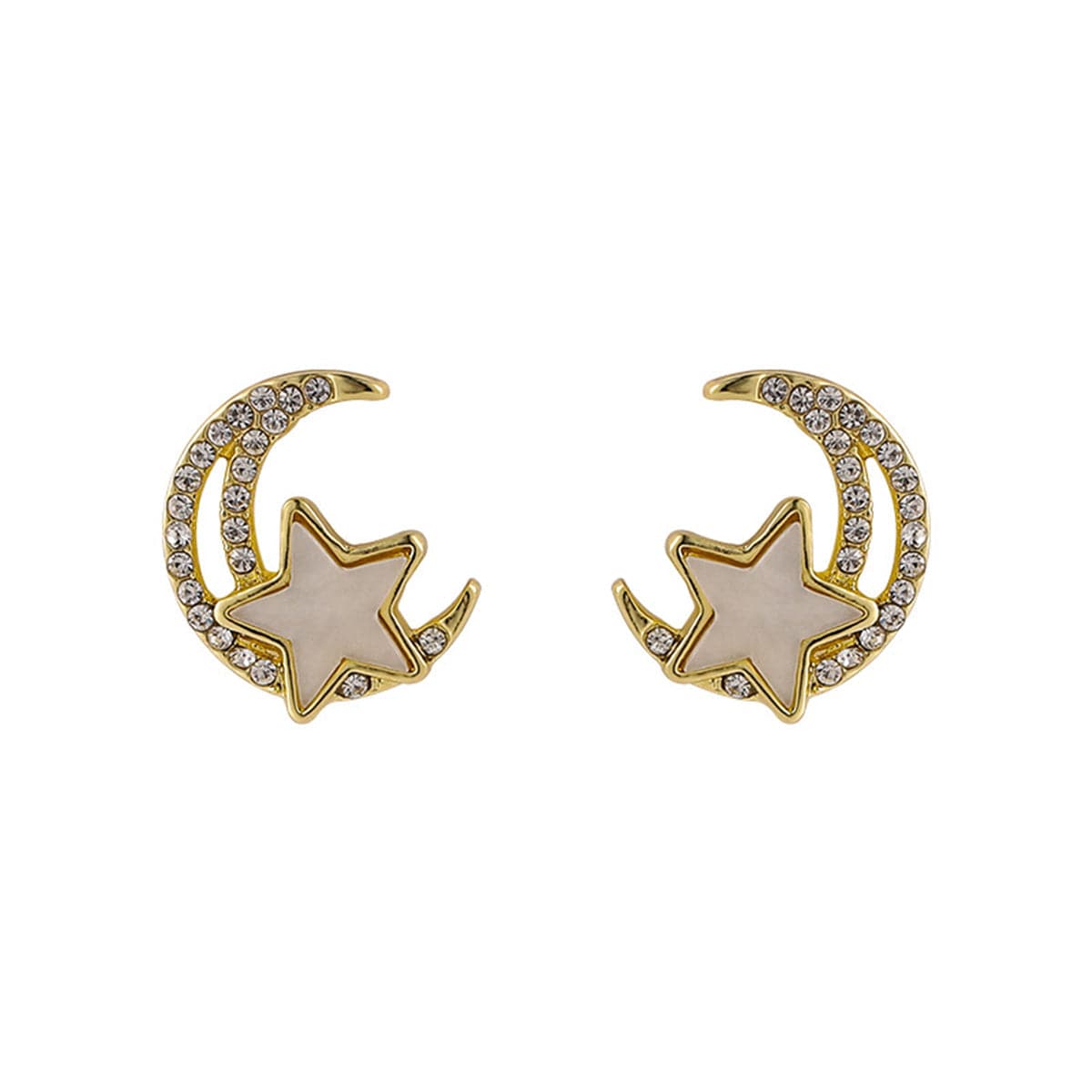 Cubic Zirconia & Acrylic Star Moon Stud Earrings