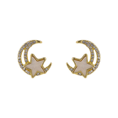 Cubic Zirconia & Acrylic Star Moon Stud Earrings