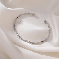 Silver-Plated Curved Waves Cuff