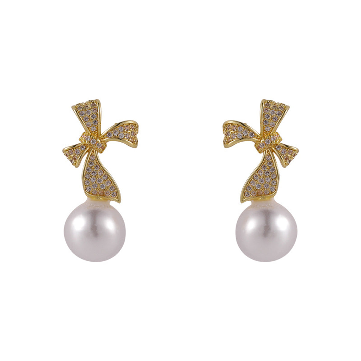 Pearl and Cubic Zirconia Pav¨¦ Bow Drop Earrings, drop earrings for women, elegant gift for her, side view