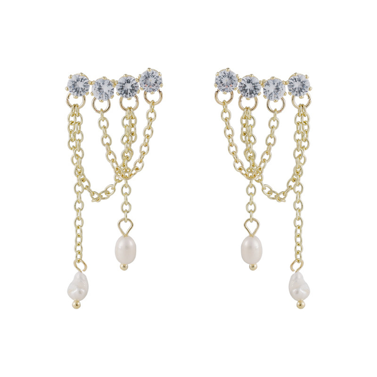 Cubic Zirconia & Pearl 18K Gold-Plated Chain Tassel Drop Earrings