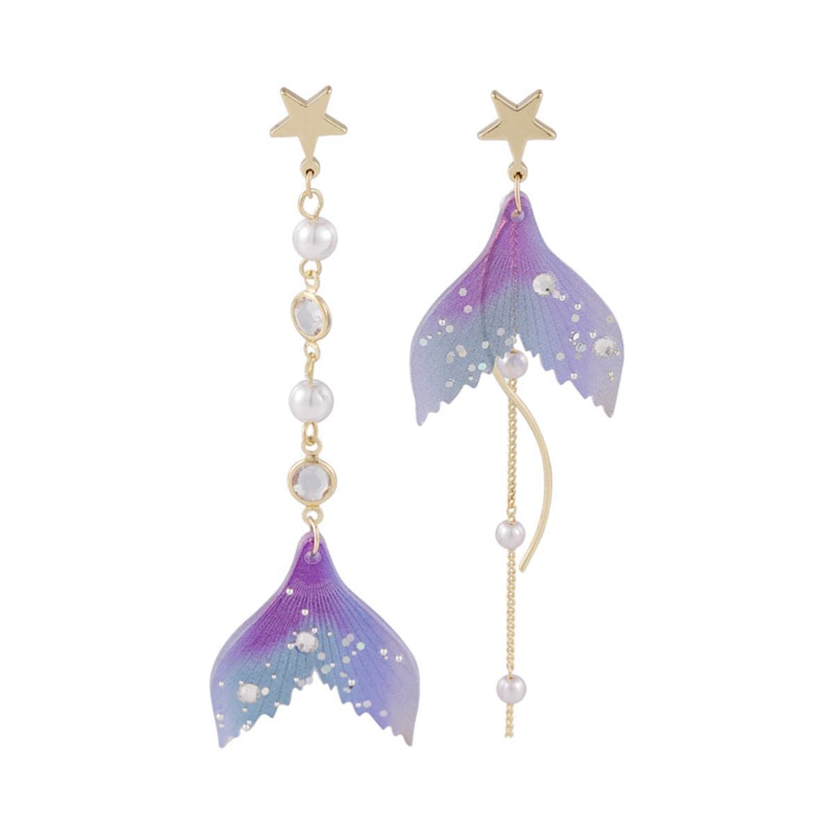 Blue Acrylic & 18K Gold-Plated Fishtail Asymmetric Drop Earrings