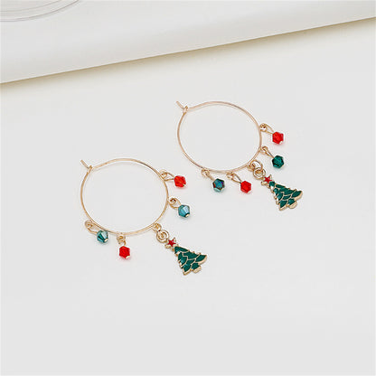Red Acrylic and Enamel 18K Gold-Plated Christmas Tree Huggie Earrings, gold huggie earrings, front view
