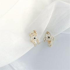Cubic Zirconia & 18K Gold-Plated Rocket Asymmetrical Stud Earrings