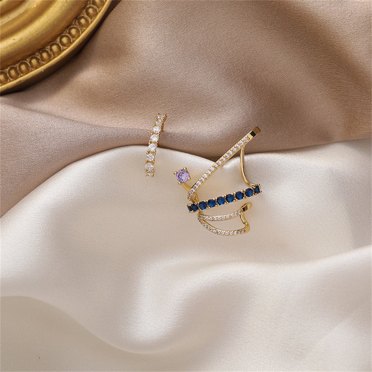 Cubic Zirconia & 18K Gold-Plated Mismatch Wing Stud Earrings