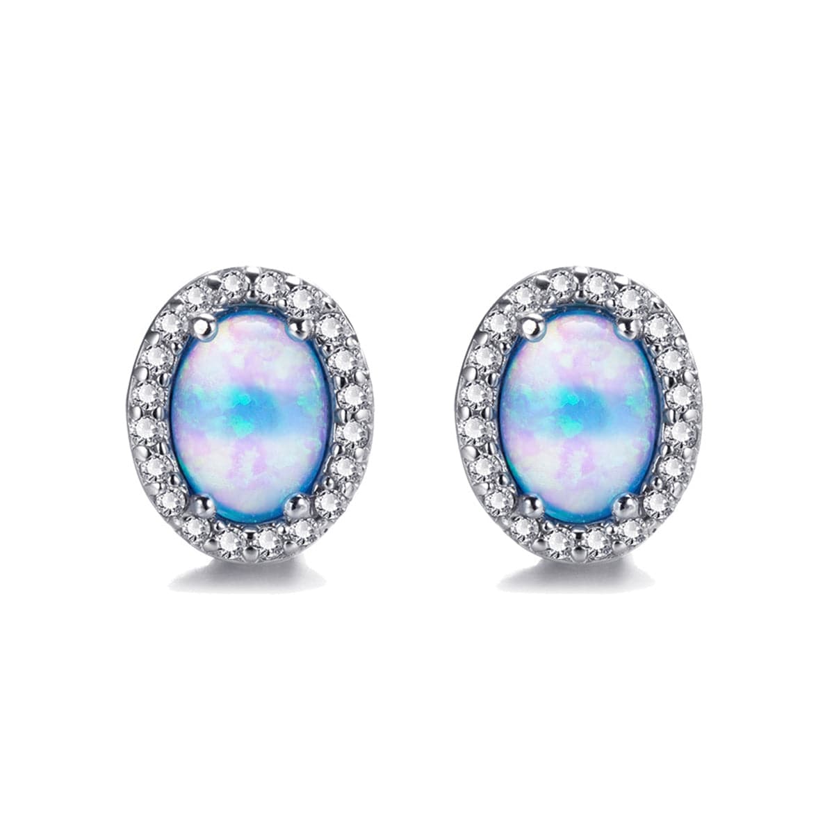 Blue Opal & cubic zirconia Oval Halo Stud Earrings - streetregion