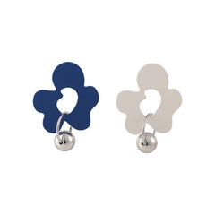 Blue & White Floral Asymmetrical Drop Earrings
