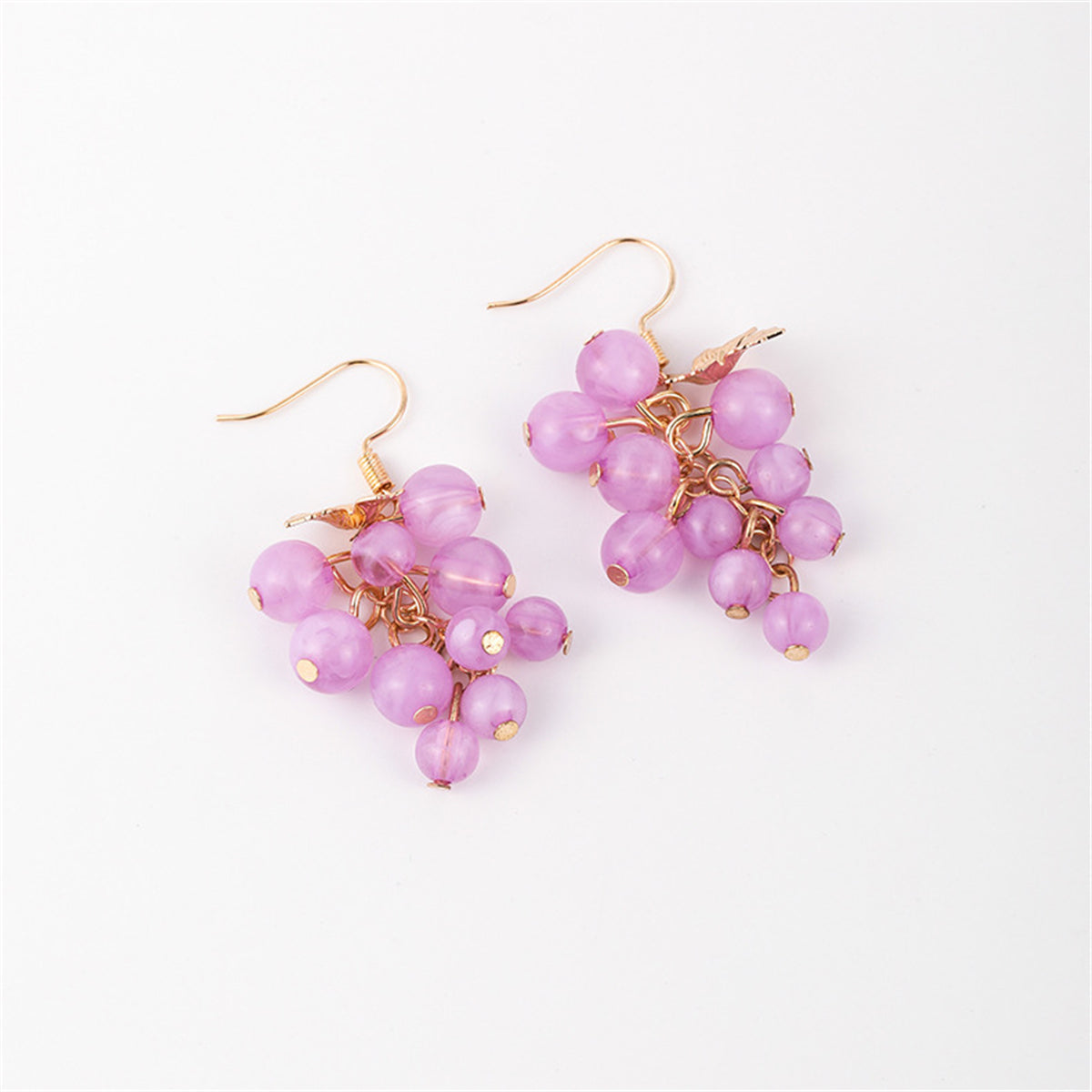 Purple Acrylic and 18K Gold-Plated Grape Drop Earrings, gold drop earrings for women, lifestyle look