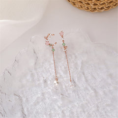 Crystal & Pearl 18K Rose Gold-Plated Asymmetrical Butterfly Moon Drop Earrings