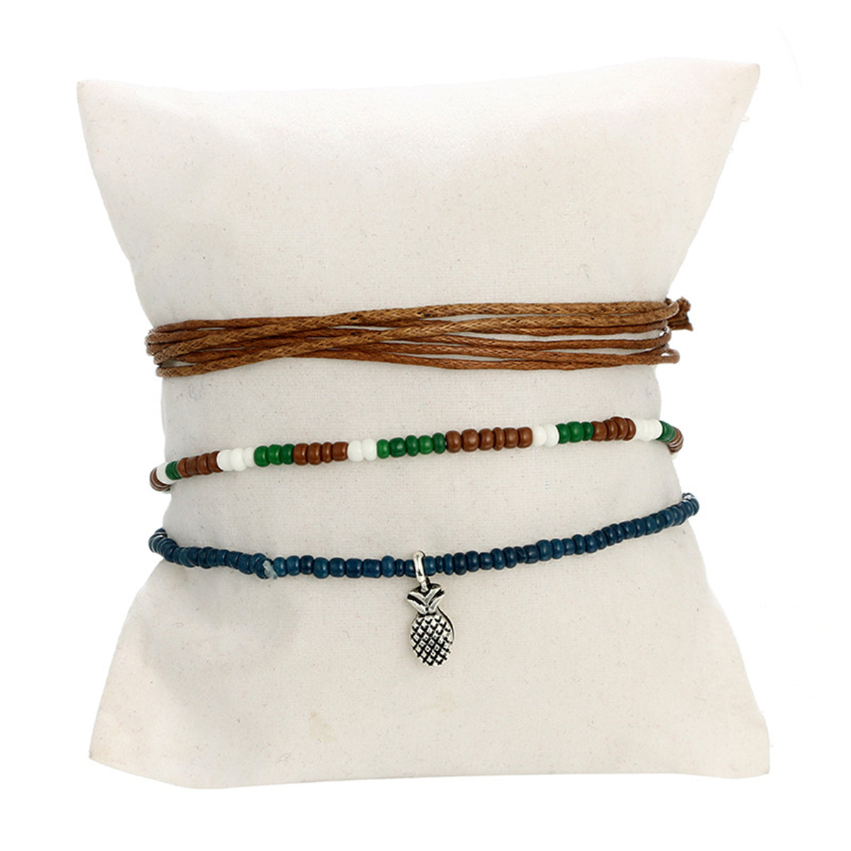 Brown & Silver-Plated Pineapple Adjustable Charm Anklet Set