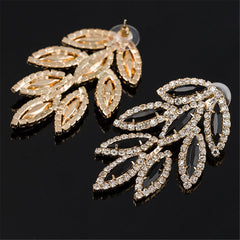 Black & Cubic Zirconia Leaves Drop Earrings