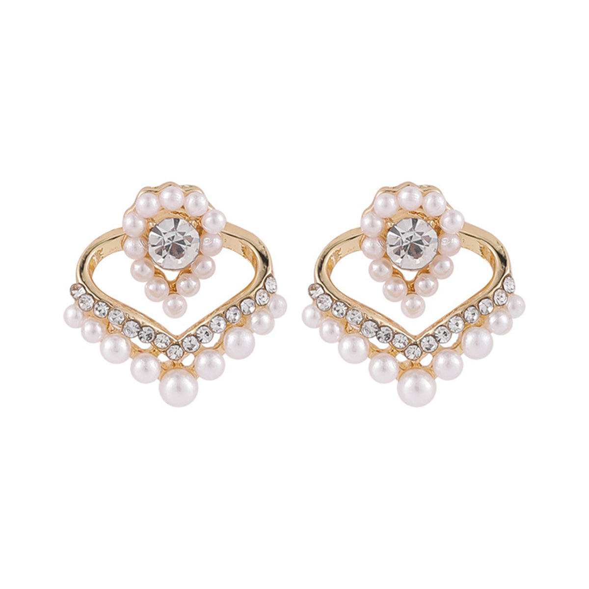 Pearl & Cubic Zirconia Heart Stud Earrings