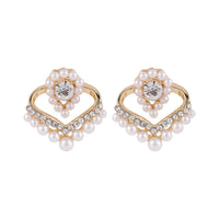 Pearl & Cubic Zirconia Heart Stud Earrings