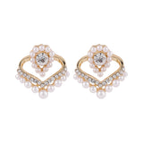 Pearl & Cubic Zirconia Heart Stud Earrings