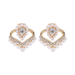 Pearl & Cubic Zirconia Heart Stud Earrings